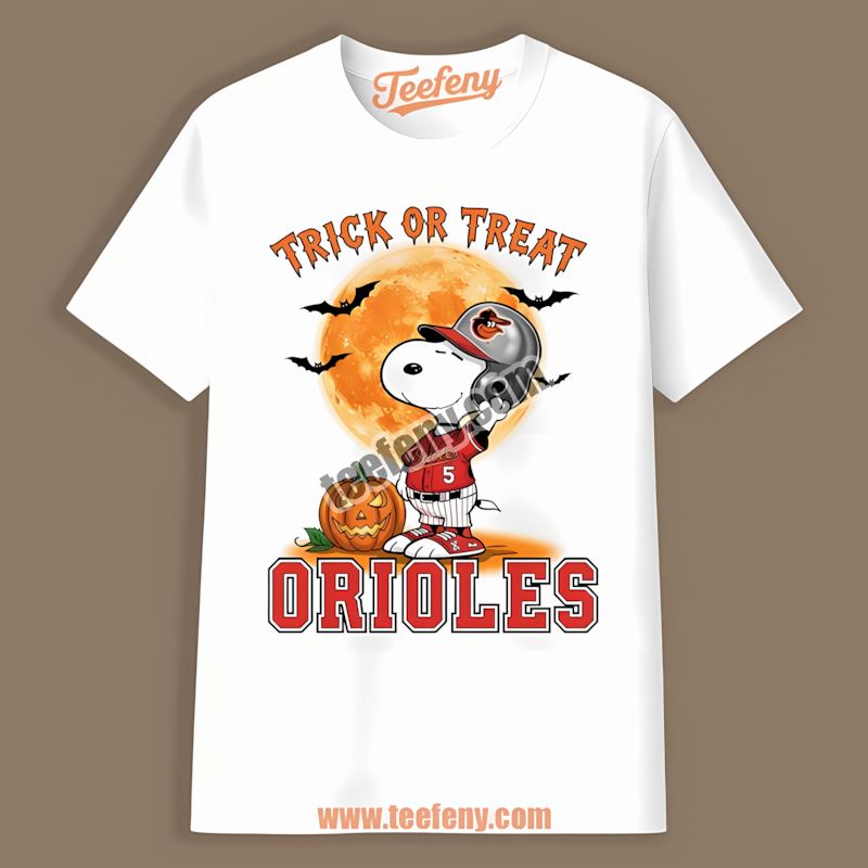 Halloween Snoopy Trick Or Treat Baltimore Orioles Slim Fit Shirt