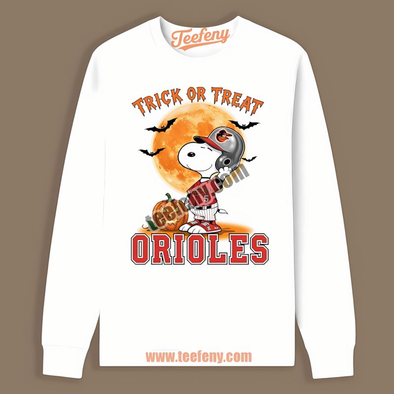 Halloween Snoopy Trick Or Treat Baltimore Orioles Slim Fit Long Sleeve Halloween Snoopy Trick Or Treat Baltimore Orioles Slim Fit Long Sleeve