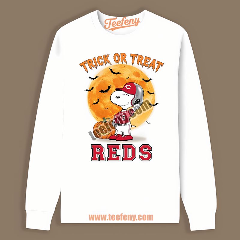 Halloween Snoopy Trick Or Treat Cincinnati Reds Cool Long Sleeve Halloween Snoopy Trick Or Treat Cincinnati Reds Cool Long Sleeve