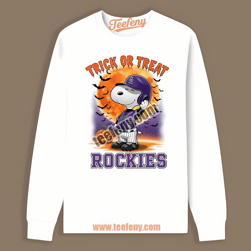 Halloween Snoopy Trick Or Treat Colorado Rockies Casual Long Sleeve Halloween Snoopy Trick Or Treat Colorado Rockies Casual Long Sleeve