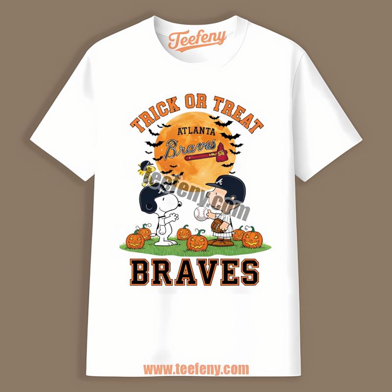 Halloween Trick Or Treat Charlie Brown Snoopy Atlanta Braves Shirt