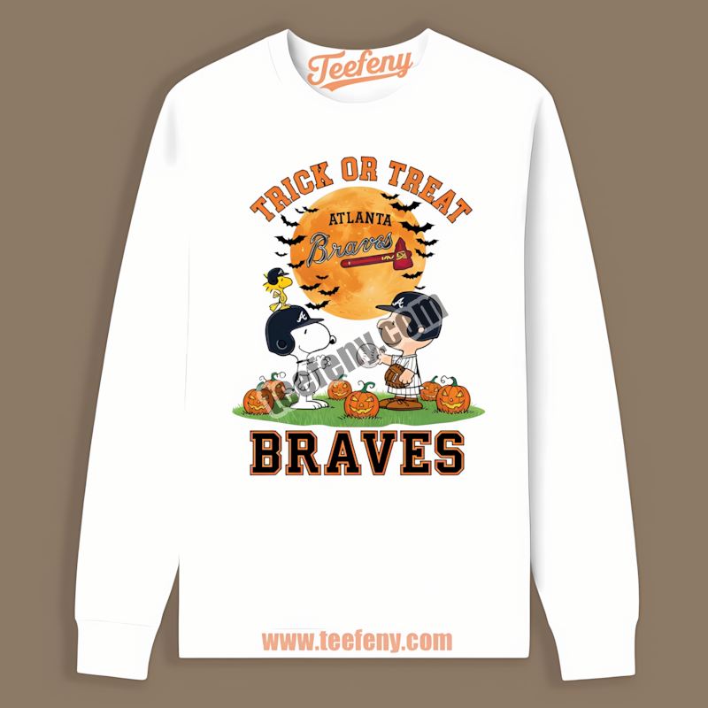 Halloween Trick Or Treat Charlie Brown Snoopy Atlanta Braves Long Sleeve Halloween Trick Or Treat Charlie Brown Snoopy Atlanta Braves Long Sleeve