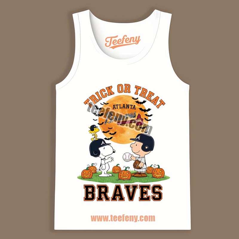 Halloween Trick Or Treat Charlie Brown Snoopy Atlanta Braves Tanktop Halloween Trick Or Treat Charlie Brown Snoopy Atlanta Braves Tanktop