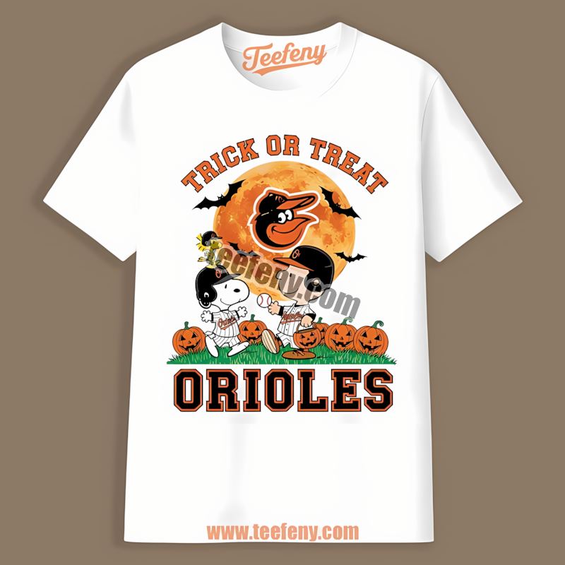 Halloween Trick Or Treat Charlie Brown Snoopy Baltimore Orioles Shirt