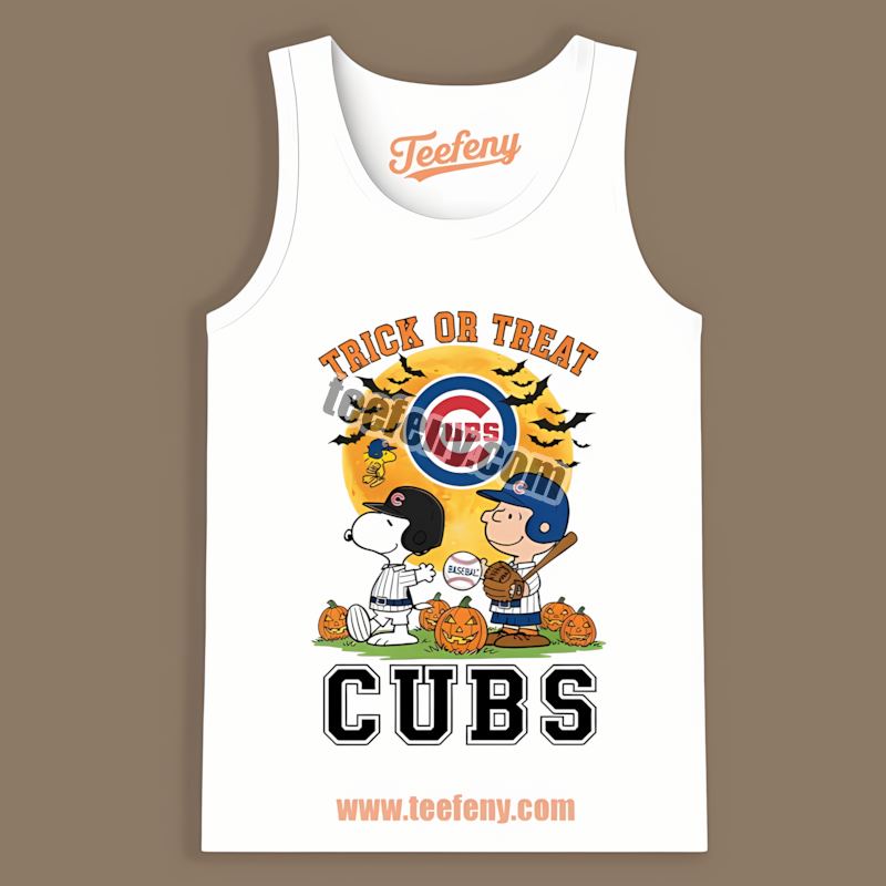 Halloween Trick Or Treat Charlie Snoopy Chicago Cubs Cotton Tanktop Halloween Trick Or Treat Charlie Snoopy Chicago Cubs Cotton Tanktop