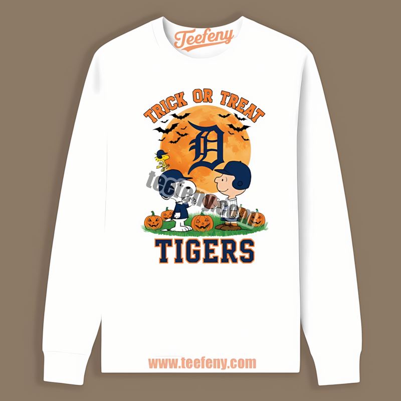 Halloween Trick Or Treat Charlie Snoopy Detroit Tigers Color Long Sleeve Halloween Trick Or Treat Charlie Snoopy Detroit Tigers Color Long Sleeve