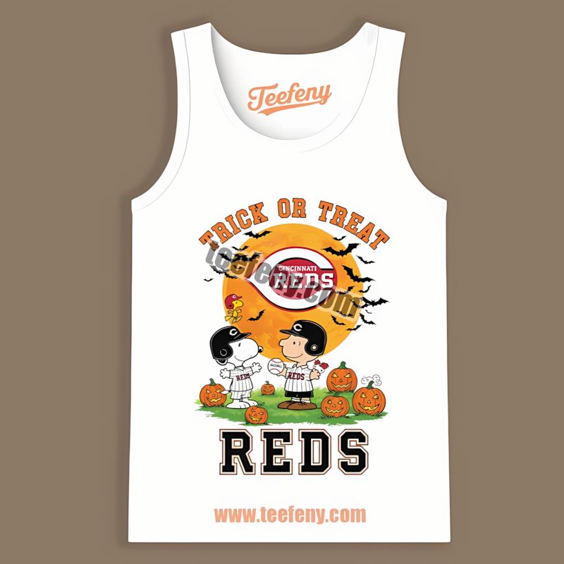 Halloween Trick Or Treat Snoopy Cincinnati Reds Vintage Tanktop Halloween Trick Or Treat Snoopy Cincinnati Reds Vintage Tanktop