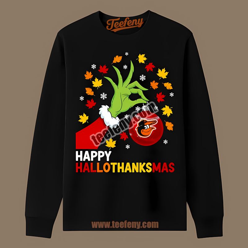Happy Hallothanksmas Baltimore Orioles Retro Long Sleeve Happy Hallothanksmas Baltimore Orioles Retro Long Sleeve
