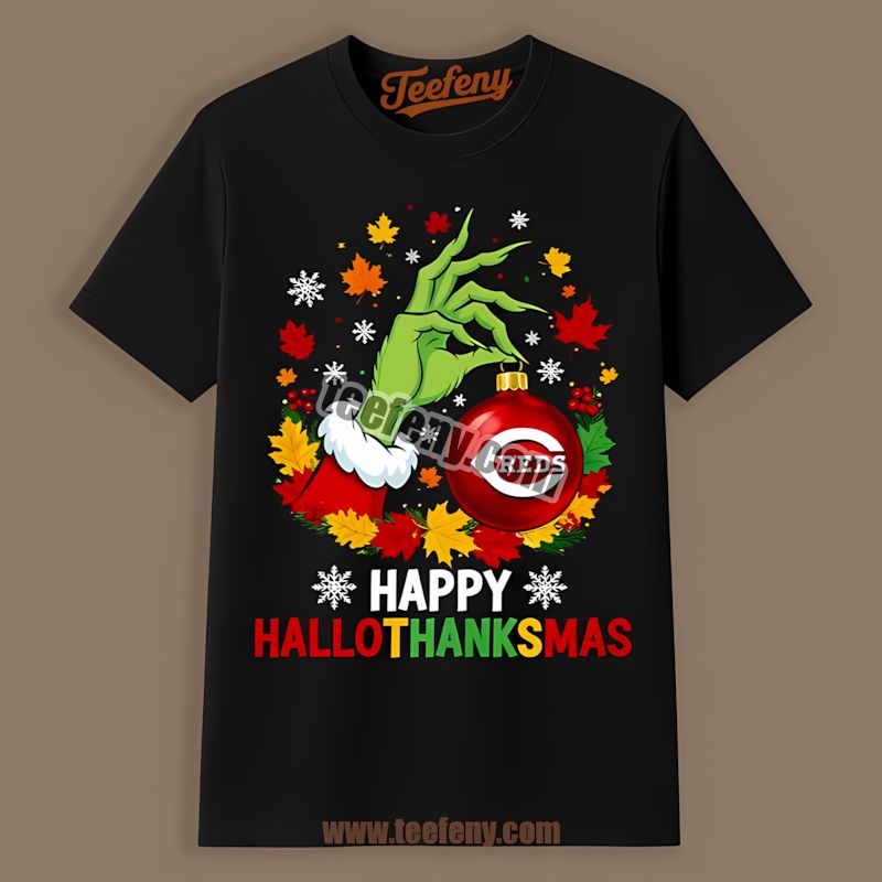 Happy Hallothanksmas With Cincinnati Reds Funny Shirt