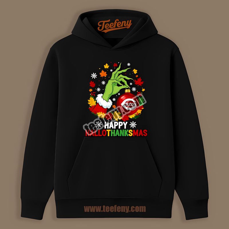 Happy Hallothanksmas With Cincinnati Reds Funny Hoodie Happy Hallothanksmas With Cincinnati Reds Funny Hoodie