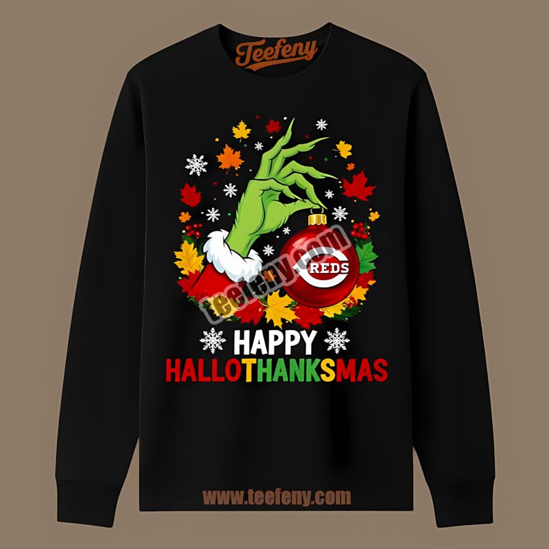 Happy Hallothanksmas With Cincinnati Reds Funny Long Sleeve Happy Hallothanksmas With Cincinnati Reds Funny Long Sleeve