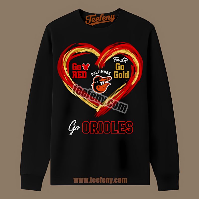 Heart Go Red Go Gold Baltimore Orioles Relaxed Fit Long Sleeve Heart Go Red Go Gold Baltimore Orioles Relaxed Fit Long Sleeve