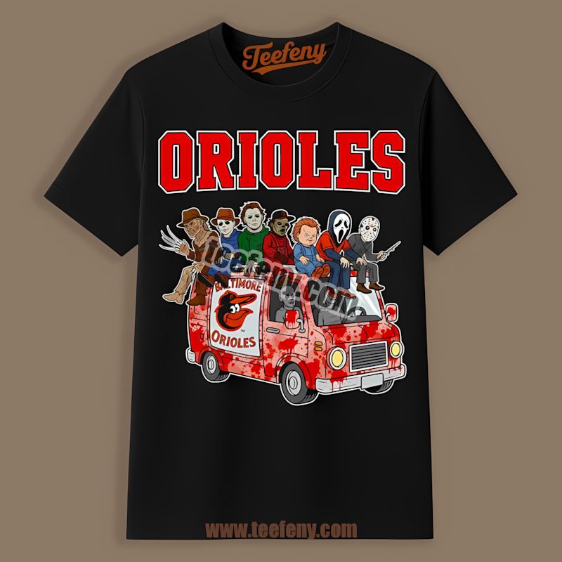 Horror Baltimore Orioles Vs Halloween Characters On Bus Custom Shirt