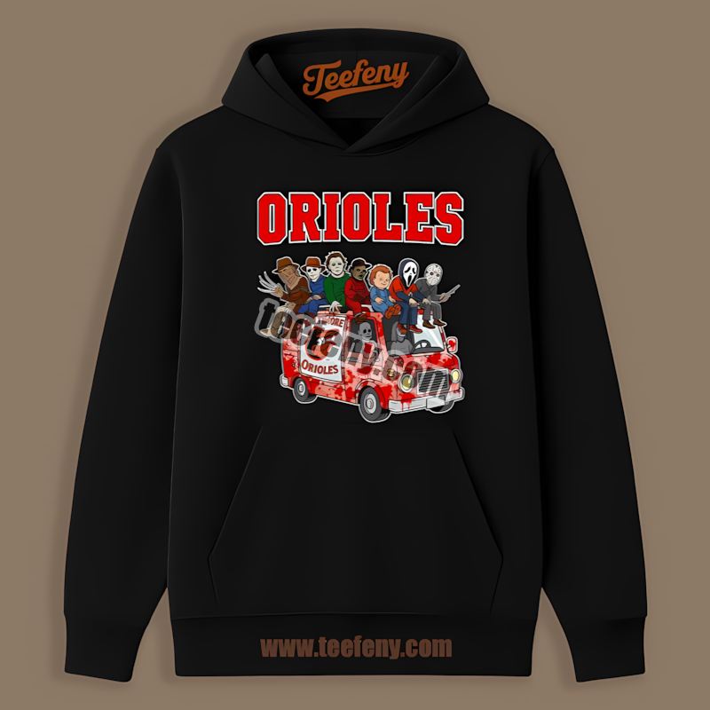 Horror Baltimore Orioles Vs Halloween Characters On Bus Custom Hoodie Horror Baltimore Orioles Vs Halloween Characters On Bus Custom Hoodie