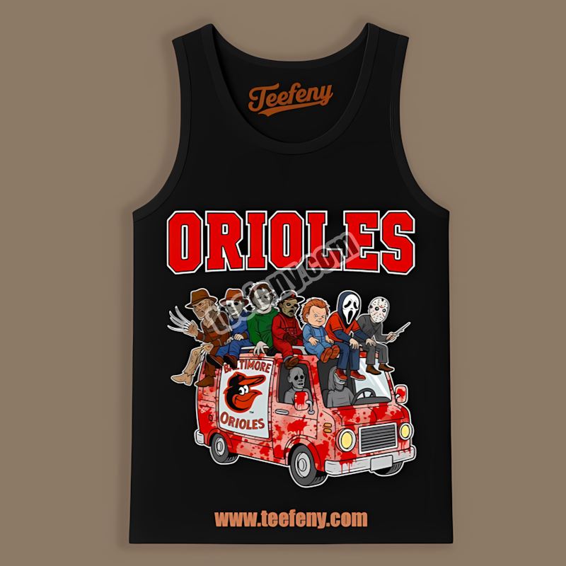 Horror Baltimore Orioles Vs Halloween Characters On Bus Custom Tanktop Horror Baltimore Orioles Vs Halloween Characters On Bus Custom Tanktop
