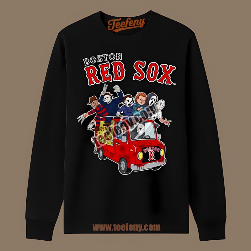 Horror Boston Red Sox Vs Halloween Characters On Bus Bleacher Long Sleeve Horror Boston Red Sox Vs Halloween Characters On Bus Bleacher Long Sleeve