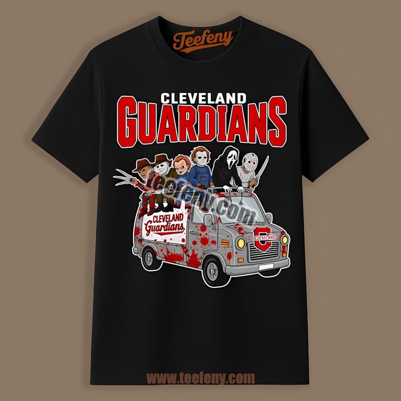 Horror Cleveland Guardians Vs Halloween Characters On Bus Regular Shirt
