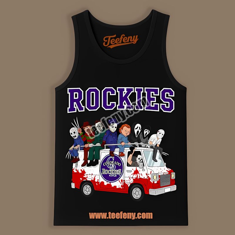 Horror Colorado Rockies Vs Halloween Characters On Bus Tanktop Design Horror Colorado Rockies Vs Halloween Characters On Bus Tanktop Design