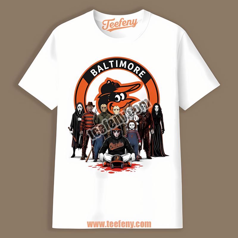 Horror Movie Characters Halloween Baltimore Orioles Throwback Shirt