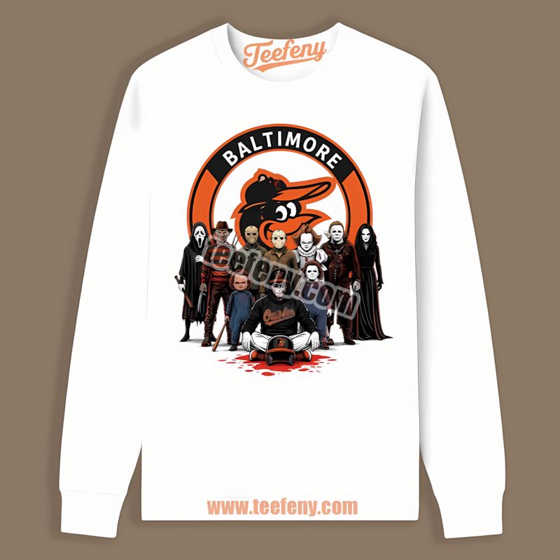 Horror Movie Characters Halloween Baltimore Orioles Throwback Long Sleeve Horror Movie Characters Halloween Baltimore Orioles Throwback Long Sleeve