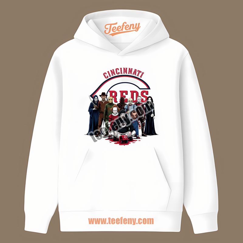 Horror Movie Characters Halloween Cincinnati Reds Graphic Hoodie Horror Movie Characters Halloween Cincinnati Reds Graphic Hoodie