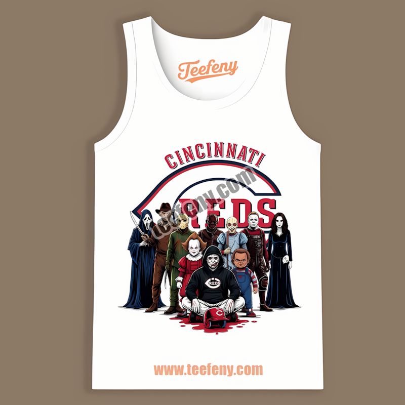 Horror Movie Characters Halloween Cincinnati Reds Graphic Tanktop Horror Movie Characters Halloween Cincinnati Reds Graphic Tanktop