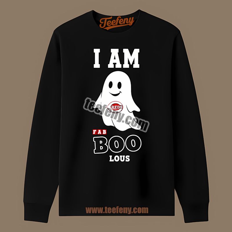I Am Fab Boo Lous Cincinnati Reds Ghost Color Long Sleeve I Am Fab Boo Lous Cincinnati Reds Ghost Color Long Sleeve