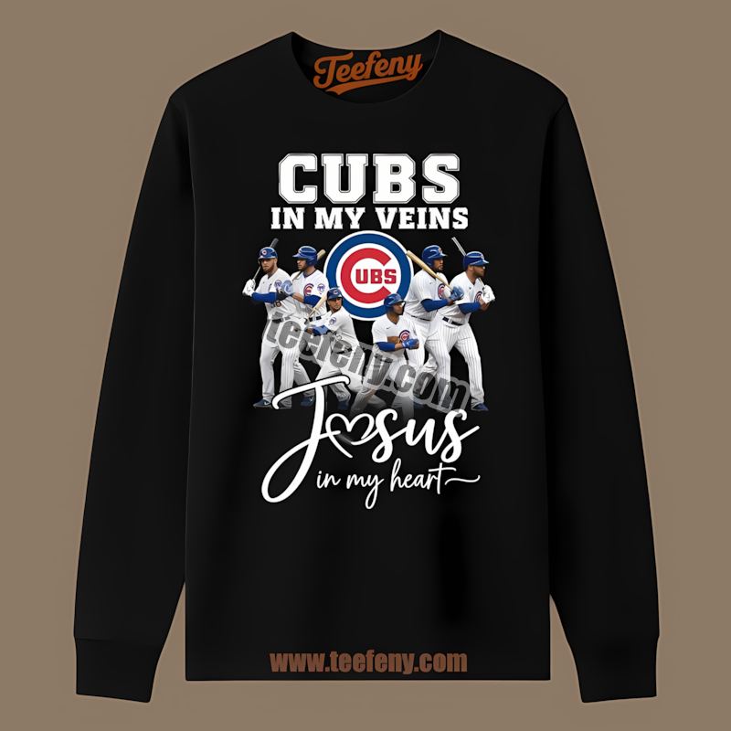 In My Veins Jesus Heart Chicago Cubs Long Sleeve In My Veins Jesus Heart Chicago Cubs Long Sleeve