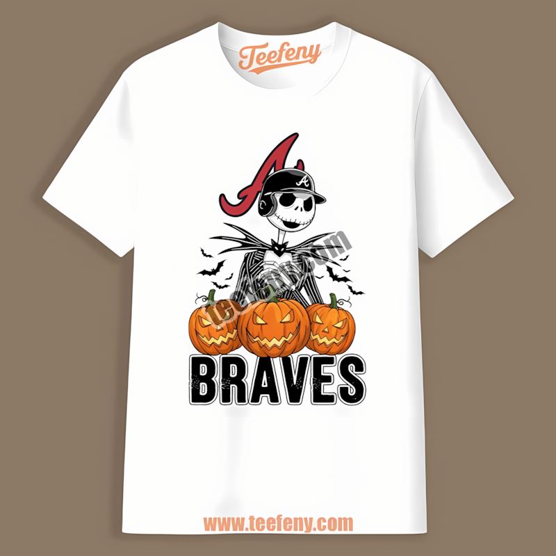 Jack Skellington Atlanta Braves Halloween Pumpkin Slim Fit Shirt