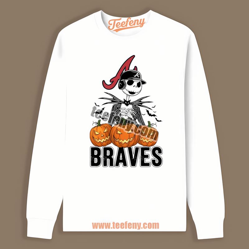 Jack Skellington Atlanta Braves Halloween Pumpkin Slim Fit Long Sleeve Jack Skellington Atlanta Braves Halloween Pumpkin Slim Fit Long Sleeve