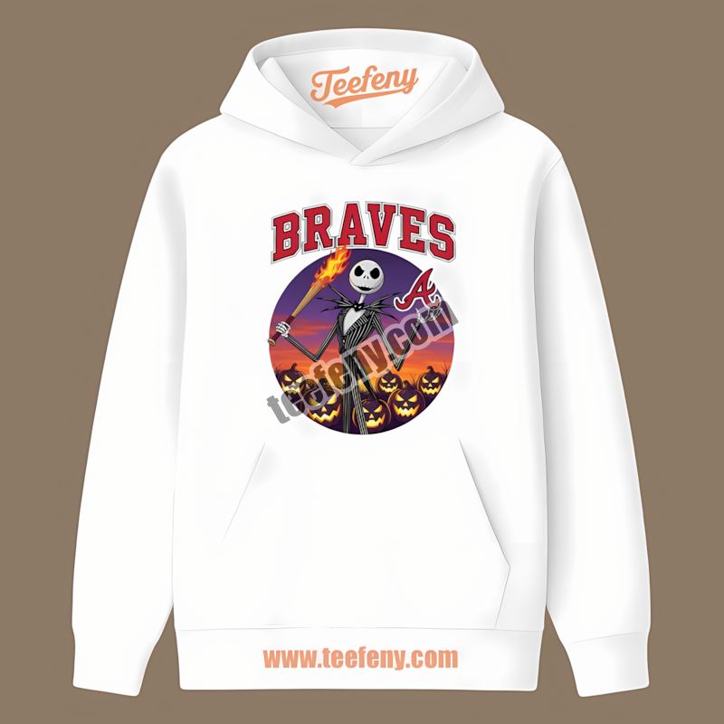 Jack Skellington Atlanta Braves Halloween Retro Hoodie Jack Skellington Atlanta Braves Halloween Retro Hoodie
