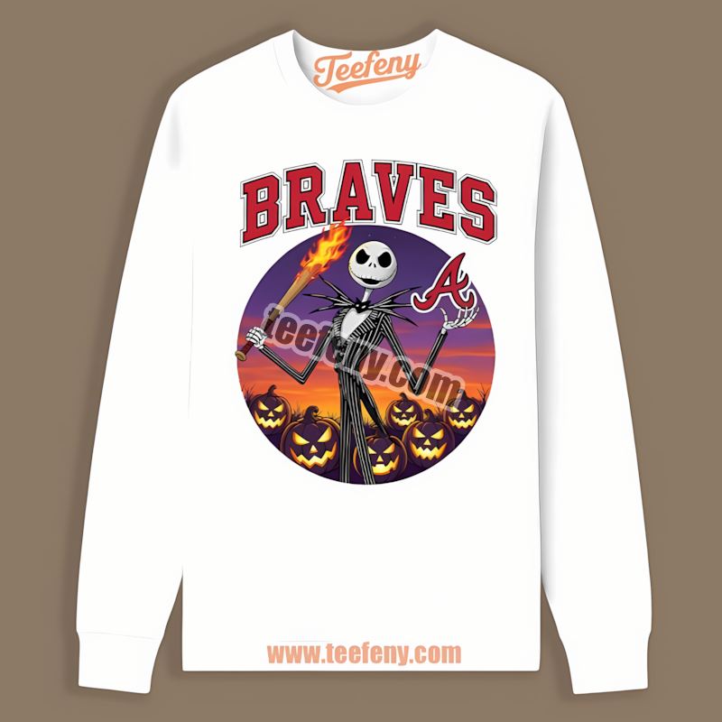 Jack Skellington Atlanta Braves Halloween Retro Long Sleeve Jack Skellington Atlanta Braves Halloween Retro Long Sleeve