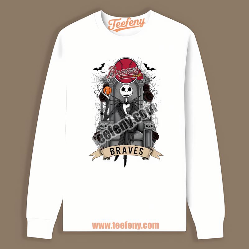 Jack Skellington Atlanta Braves Throne Slim Fit Long Sleeve Jack Skellington Atlanta Braves Throne Slim Fit Long Sleeve