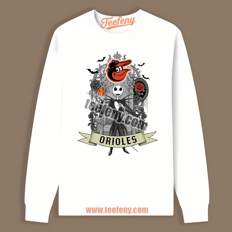 Jack Skellington Baltimore Orioles Throne Dugout Long Sleeve Jack Skellington Baltimore Orioles Throne Dugout Long Sleeve