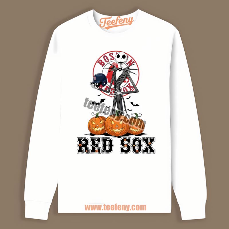 Jack Skellington Boston Red Sox Halloween Pumpkin Statement Long Sleeve Jack Skellington Boston Red Sox Halloween Pumpkin Statement Long Sleeve