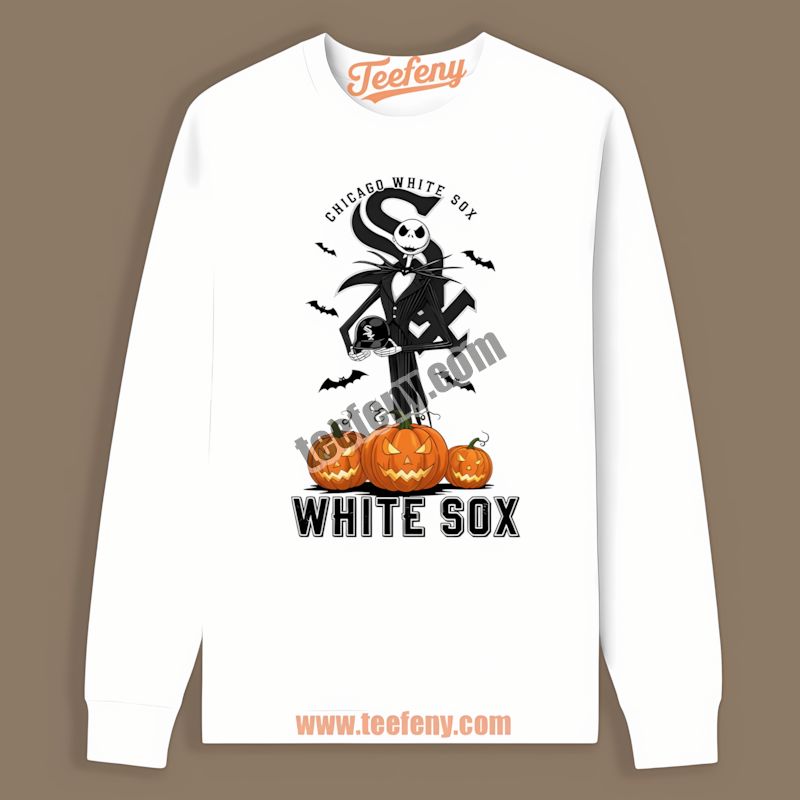 Jack Skellington Chicago White Sox Halloween Pumpkin TLong Sleeve For Women Jack Skellington Chicago White Sox Halloween Pumpkin TLong Sleeve For Women