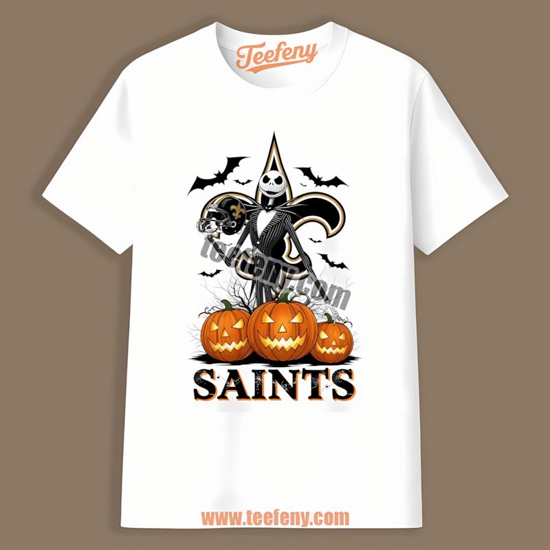 Jack Skellington Halloween Pumpkin New Orleans Saints Vintage Shirt