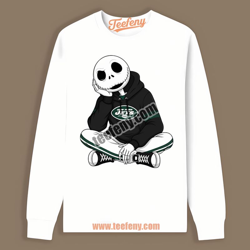 Jack Skellington Relaxed In New York Jets Hoodie Regular Long Sleeve Jack Skellington Relaxed In New York Jets Hoodie Regular Long Sleeve