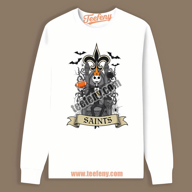 Jack Skellington Throne Classic New Orleans Saints Long Sleeve Jack Skellington Throne Classic New Orleans Saints Long Sleeve