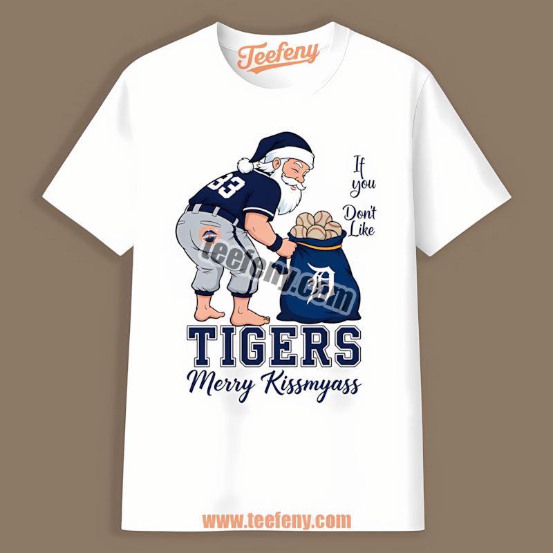 Merry Kissmyass Santa Detroit Tigers Funny Retro Shirt