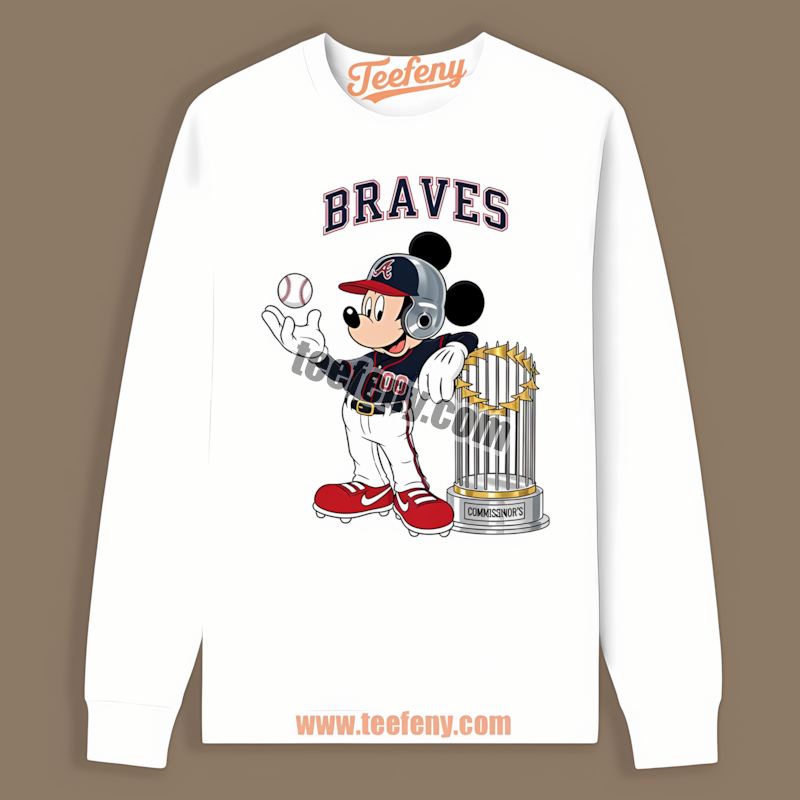 Mickey Baseball Bat Cartoon Atlanta Braves Streetwear Long Sleeve Mickey Baseball Bat Cartoon Atlanta Braves Streetwear Long Sleeve