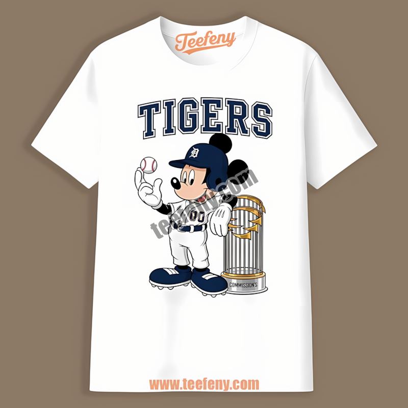 Mickey Baseball Bat Cartoon Detroit Tigers Cotton Shirt