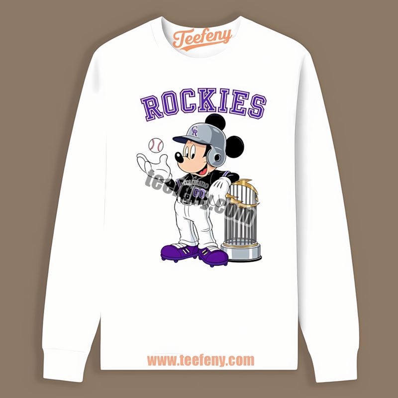 Mickey Baseball Bat Cartoon Wearing Colorado Rockies Long Sleeve Mickey Baseball Bat Cartoon Wearing Colorado Rockies Long Sleeve