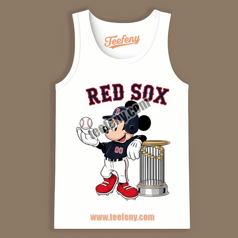 Mickey Mouse Boston Red Sox Baseball Mlb Trophy Printed Tanktop Mickey Mouse Boston Red Sox Baseball Mlb Trophy Printed Tanktop