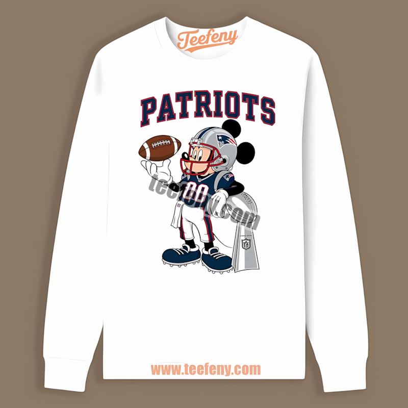 Mickey Super Bowl Football New England Patriots Graphic Long Sleeve Mickey Super Bowl Football New England Patriots Graphic Long Sleeve