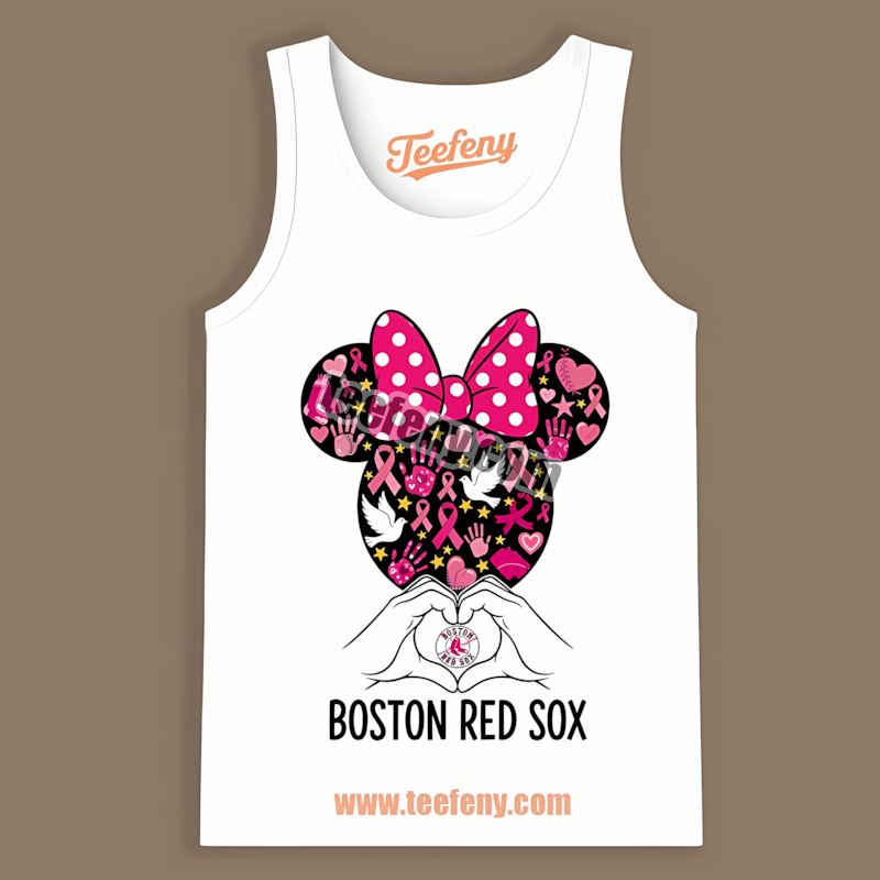 Minnie Mouse Breast Cancer Awareness Boston Red Sox Tanktop Minnie Mouse Breast Cancer Awareness Boston Red Sox Tanktop