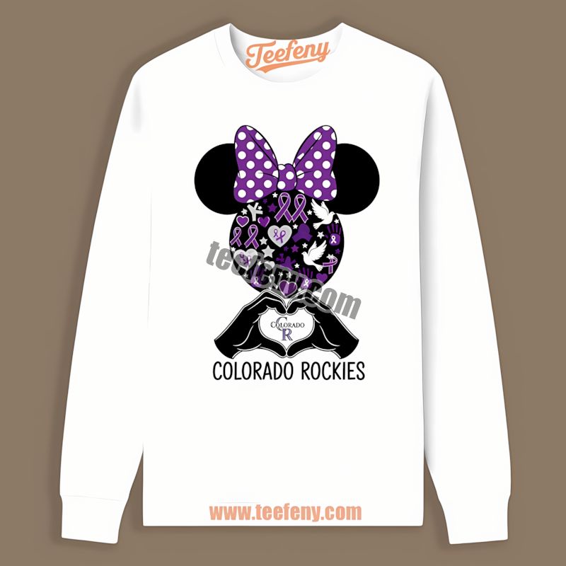 Minnie Mouse Breast Cancer Awareness Colorado Rockies Long Sleeve Minnie Mouse Breast Cancer Awareness Colorado Rockies Long Sleeve
