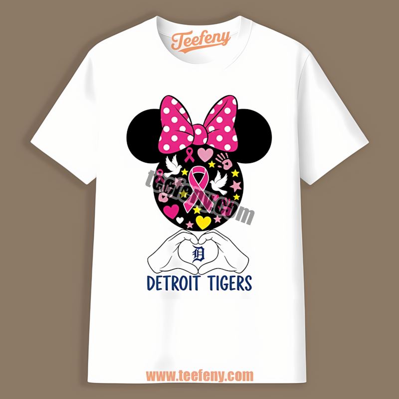 Minnie Mouse Breast Cancer Awareness Detroit Tigers Adults Shirt
