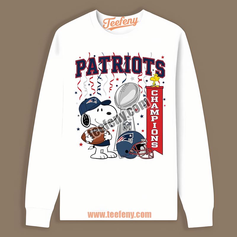 New England Patriots Champions Snoopy Celebration Retro Long Sleeve New England Patriots Champions Snoopy Celebration Retro Long Sleeve