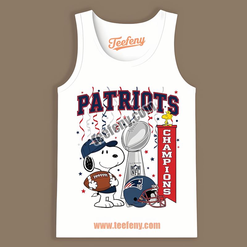 New England Patriots Champions Snoopy Celebration Retro Tanktop New England Patriots Champions Snoopy Celebration Retro Tanktop